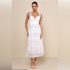 Lulus Midi White Floral Dress Size Medium